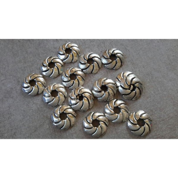 Coupelles corde ethnique, Embouts perles, Calottes Métal argenté, 9 x 2 mm, 20 pcs - Photo n°1
