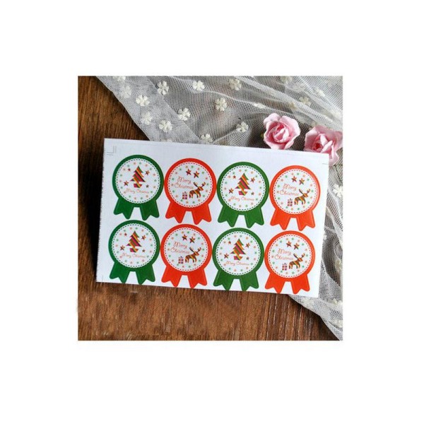 Autocollants de noel,  Stickers papier cadeaux, Fetes de Noel, Rouge et vert, 8 pcs - Photo n°3