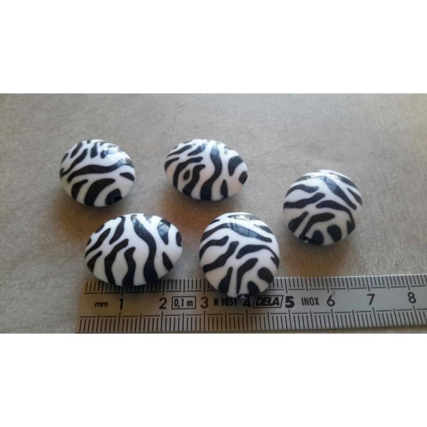 Grandes perles ovales palets zebres rayures noir et blanc, Acrylique, 23 x 19 mm, 5 pcs - Photo n°2
