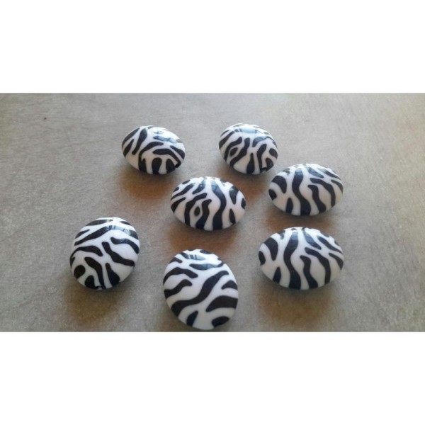 Grandes perles ovales palets zebres rayures noir et blanc, Acrylique, 23 x 19 mm, 5 pcs - Photo n°1