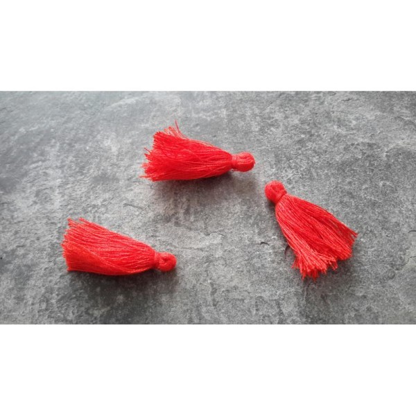 3 cm, Pendentifs pompons frange gland coton rouge, 5 pcs - Photo n°2