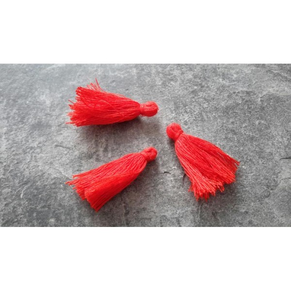 3 cm, Pendentifs pompons frange gland coton rouge, 5 pcs - Photo n°3