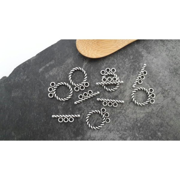 Fermoirs corde toggle multirang, fermoirs bracelets colliers en métal argenté, 5 sets - Photo n°2