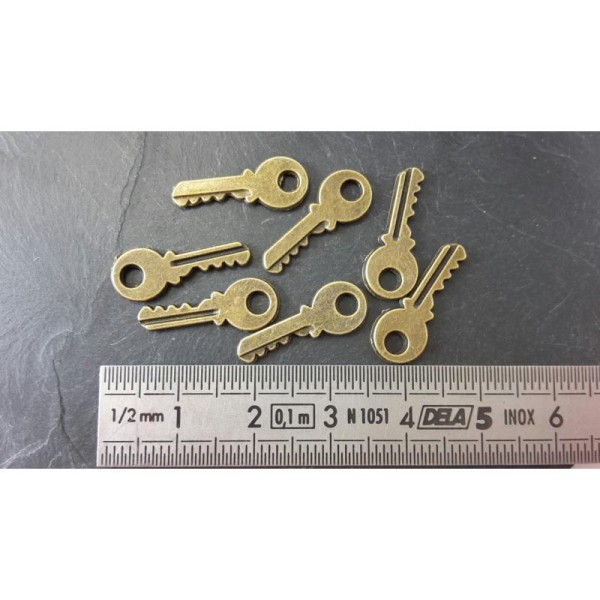 Breloques petite clé de serrure ronde couleur bronze, 19 x 7.5 mm, 10 pcs - Photo n°3