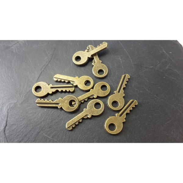 Breloques petite clé de serrure ronde couleur bronze, 19 x 7.5 mm, 10 pcs - Photo n°1