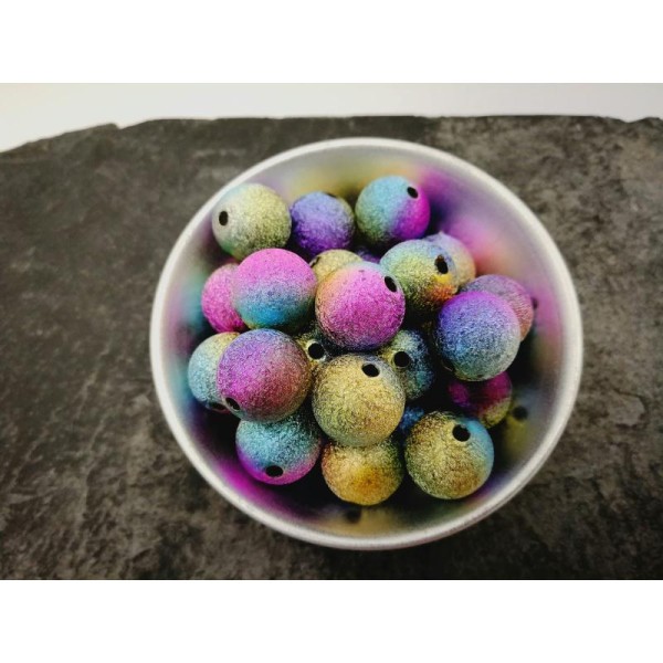 Perles stardust, Perles multicolore, Perles acrylique métallisé, 14 mm, 5 pcs - Photo n°2