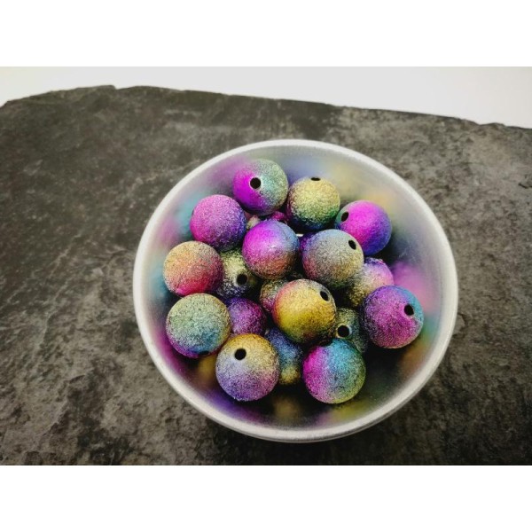 Perles stardust, Perles multicolore, Perles acrylique métallisé, 14 mm, 5 pcs - Photo n°3