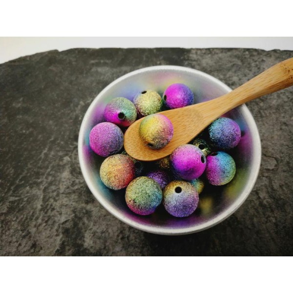 Perles stardust, Perles multicolore, Perles acrylique métallisé, 14 mm, 5 pcs - Photo n°1