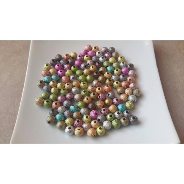 Perles intercalaires rondes stardust metallisé, Perles acrylique, Multicolore, 6 mm, 50 pcs - Photo n°1