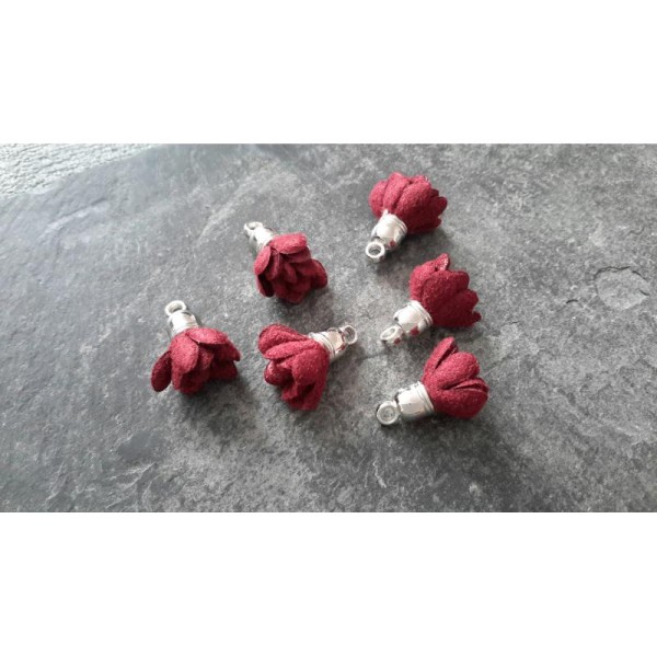 Pendentifs pompons franges rouge bordeau avec embouts argenté, 20x12 mm, 5 pcs - Photo n°2