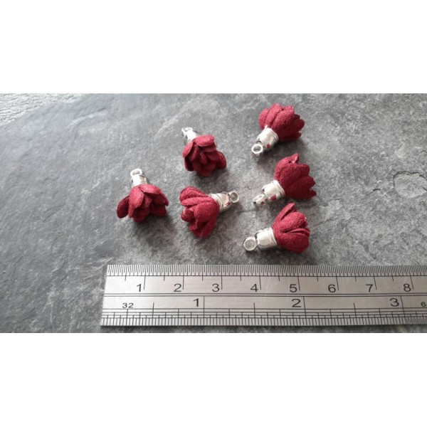 Pendentifs pompons franges rouge bordeau avec embouts argenté, 20x12 mm, 5 pcs - Photo n°3
