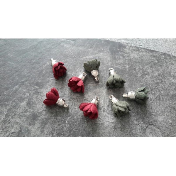 Pendentifs pompons franges rouge bordeau avec embouts argenté, 20x12 mm, 5 pcs - Photo n°4