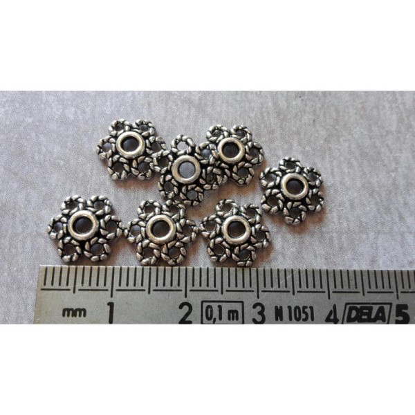Coupelles fleurs en métal argenté, Embouts perles calottes, 10x3 mm, 20 pcs - Photo n°4