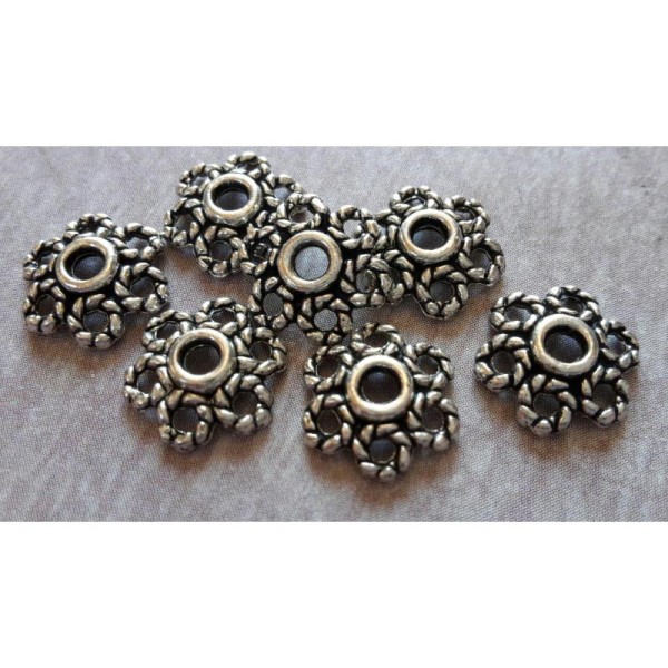 Coupelles fleurs en métal argenté, Embouts perles calottes, 10x3 mm, 20 pcs - Photo n°1