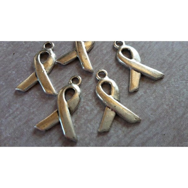 Breloques petits rubans symbole solidarité prévention, métal argenté, 14 x 9.5 mm, 10 pcs - Photo n°1