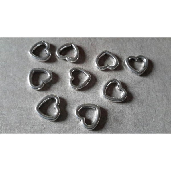 Breloques connecteurs pendentifs coeurs en métal argenté, 10 mm, 10 pcs - Photo n°2