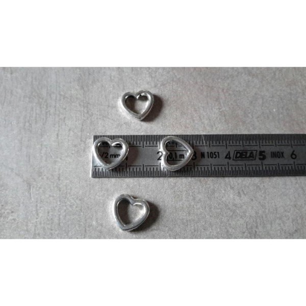 Breloques connecteurs pendentifs coeurs en métal argenté, 10 mm, 10 pcs - Photo n°3