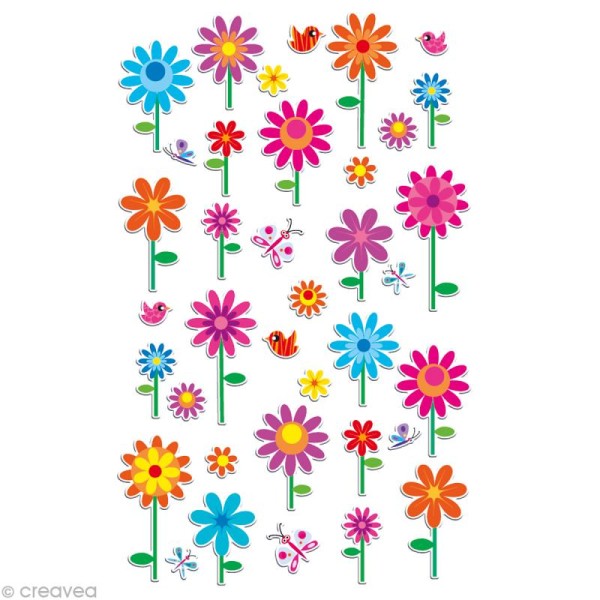 Sticker fantaisie Fleurs x 37 - 1 planche 7,5 x 12 cm - Photo n°1