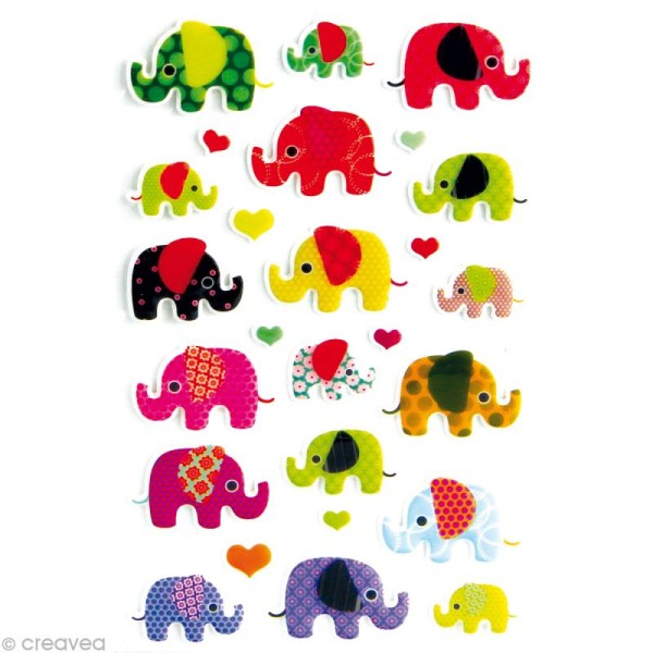 Sticker fantaisie Eléphants x 26 - 1 planche 7,5 x 12 cm - Photo n°1
