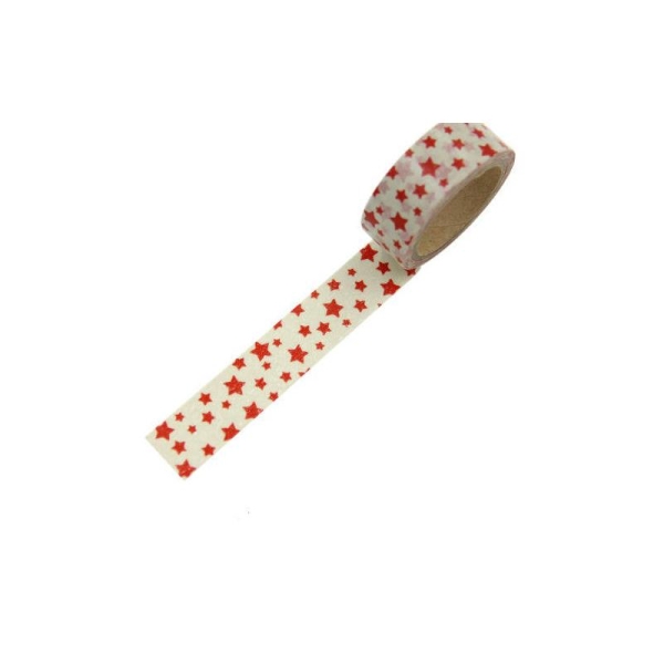 Washi tape, blanc étoiles rouge,  1.5 cm / 5 mètres - Photo n°2