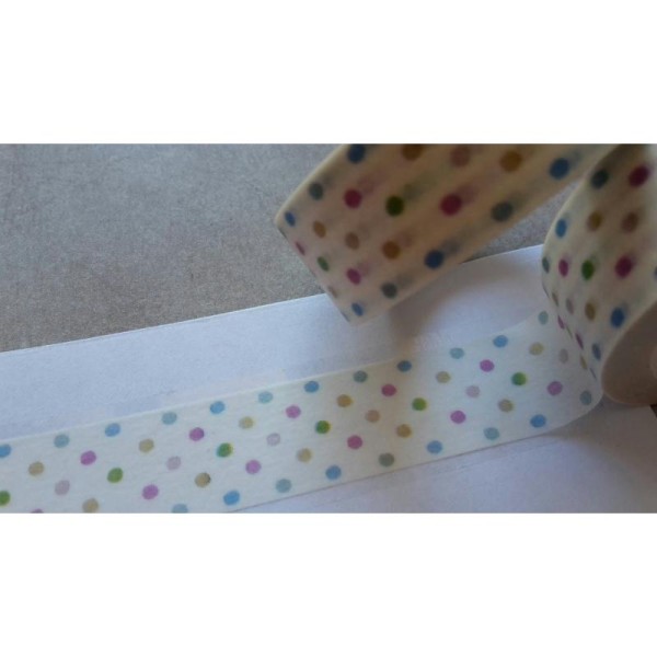 Washi tape  blanc à points multicolore, 1 rouleau de ruban en papier adhésif, 1.5 cm / 10 mètres - Photo n°2