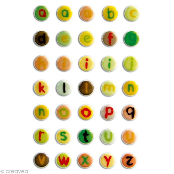 Sticker fantaisie Alphabet minuscules x 35 - 1 planche 7,5 x 12 cm - Photo n°1