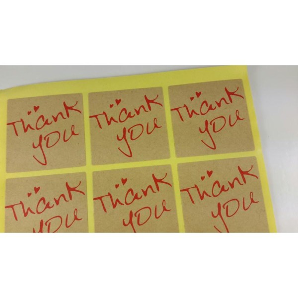 Autocollants carrés message merci, stickers étiquettes écriture rouge, 4x4 cm, 9 pcs - Photo n°3