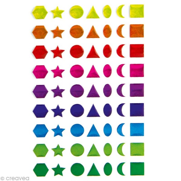 Sticker fantaisie Formes géométriques multicolores x 63 - 1 planche 7,5 x 12 cm - Photo n°1