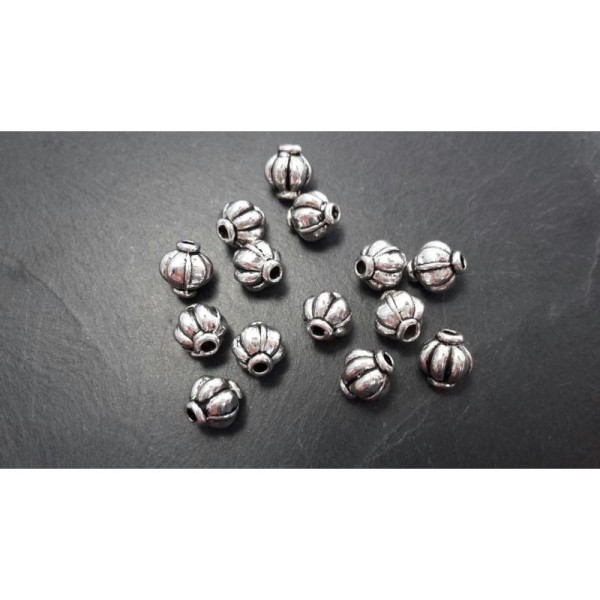 Perles intercalaires citrouilles rondes à rayures, Métal argenté, 6x6 mm, 10 pcs - Photo n°2