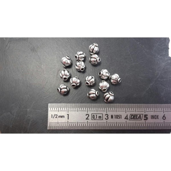 Perles intercalaires citrouilles rondes à rayures, Métal argenté, 6x6 mm, 10 pcs - Photo n°3