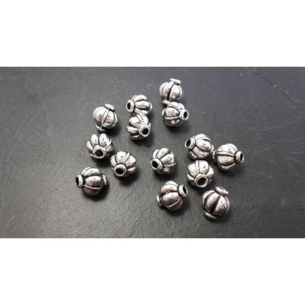 Perles intercalaires citrouilles rondes à rayures, Métal argenté, 6x6 mm, 10 pcs - Photo n°1