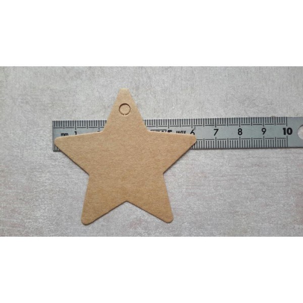 Etiquettes étoiles en papier carton marron à décorer, 6 cm, 10 pcs - Photo n°3
