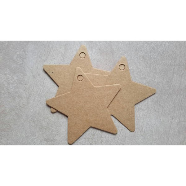 Etiquettes étoiles en papier carton marron à décorer, 6 cm, 10 pcs - Photo n°1