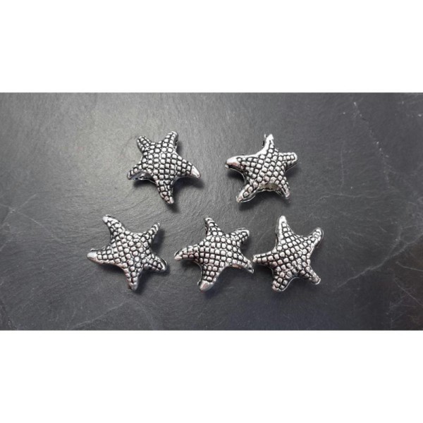 Perles intercalaires bracelets charms étoiles de mer en métal argenté, 14 x 6.5 mm, 5 pcs - Photo n°2