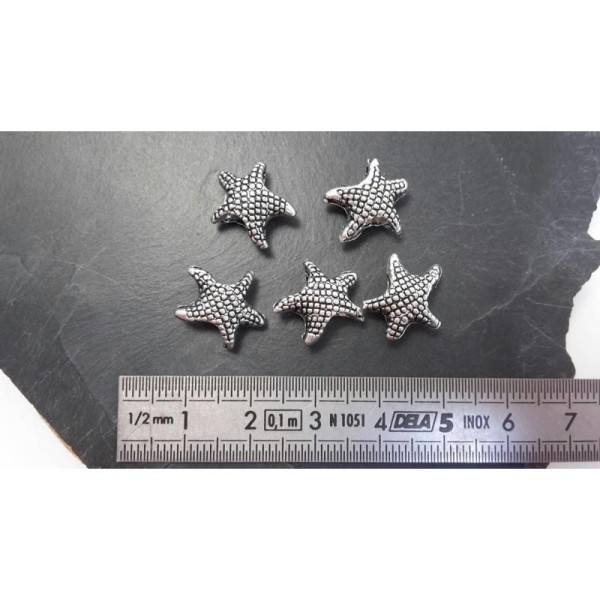 Perles intercalaires bracelets charms étoiles de mer en métal argenté, 14 x 6.5 mm, 5 pcs - Photo n°3