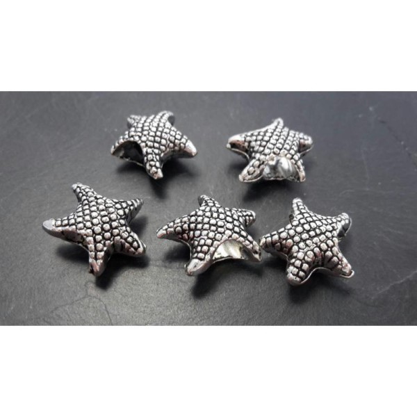 Perles intercalaires bracelets charms étoiles de mer en métal argenté, 14 x 6.5 mm, 5 pcs - Photo n°1