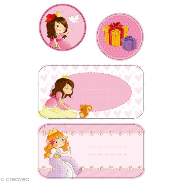 Etiquettes cadeaux Princesses - 1 planche de 16 labels - Photo n°3