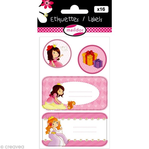 Etiquettes cadeaux Princesses - 1 planche de 16 labels - Photo n°1