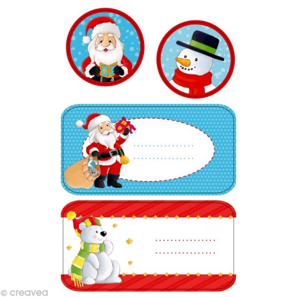 Etiquettes cadeaux Noël - 1 planche de 16 labels - Photo n°2