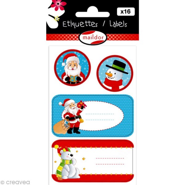 Etiquettes cadeaux Noël - 1 planche de 16 labels - Photo n°1