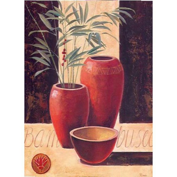 Image 3D Fleur - Bambou dans pots rouges 24 x 30 cm - Photo n°1