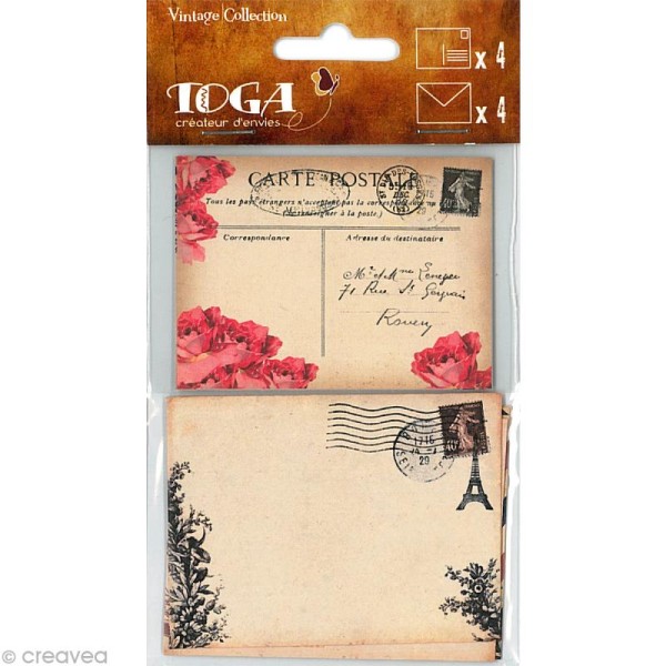 Mini carte et enveloppe Vintage x 4 - Coffret carterie - Creavea