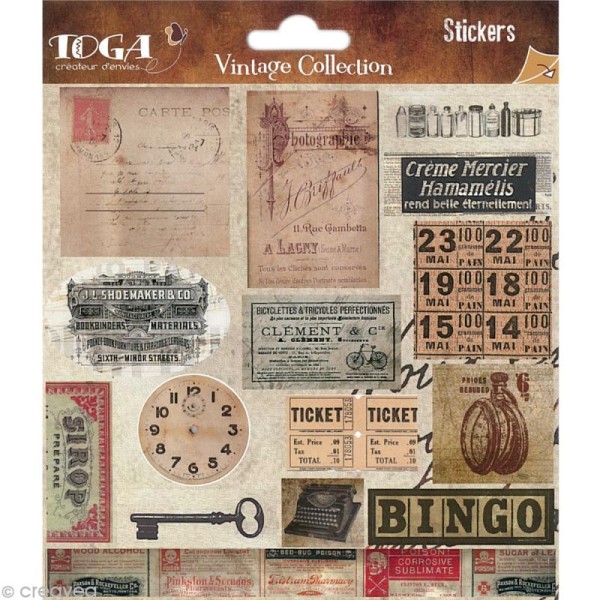 Stickers scrapbooking Etiquettes Vintage - 2 planches 15 x 30 cm - Photo n°1