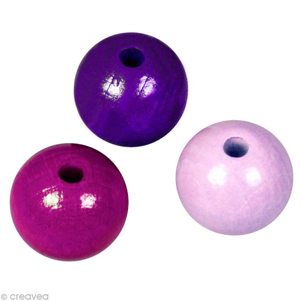 Perle en bois couleur 10 mm - Assortiment Lilas x 52 - Photo n°1