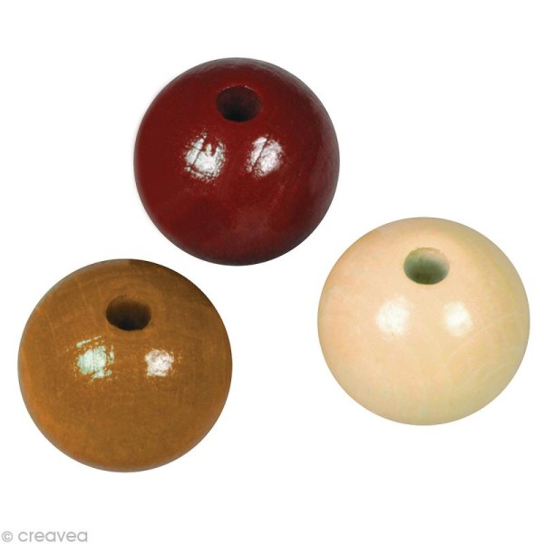 Perle en bois couleur 10 mm - Assortiment Brun x 52 - Photo n°1