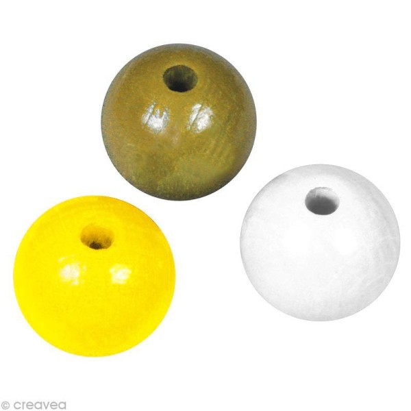 Perle en bois couleur 10 mm - Assortiment Jaune x 52 - Photo n°1