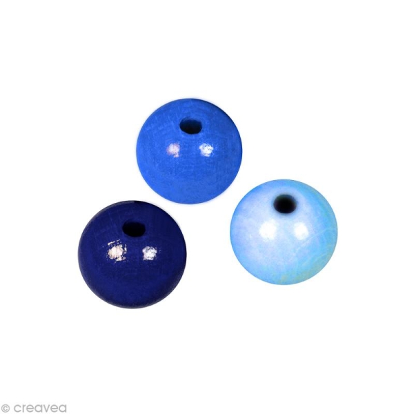Perle en bois couleur 6 mm - Assortiment Bleu x 115 - Photo n°1