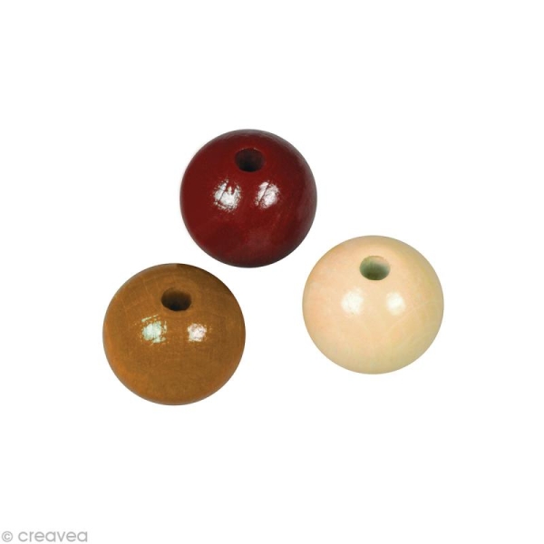 Perle en bois couleur 6 mm - Assortiment Brun x 115 - Photo n°1