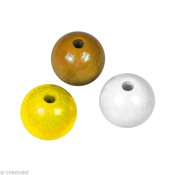 Perle en bois couleur 8 mm - Assortiment Jaune x 82 - Photo n°1