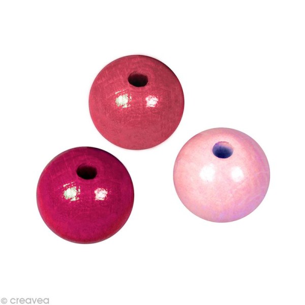 Perle en bois couleur 8 mm - Assortiment Rose x 82 - Photo n°1